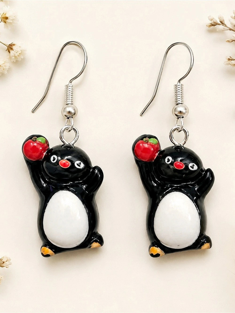 Penguin Dangle Earrings Black & White Like New